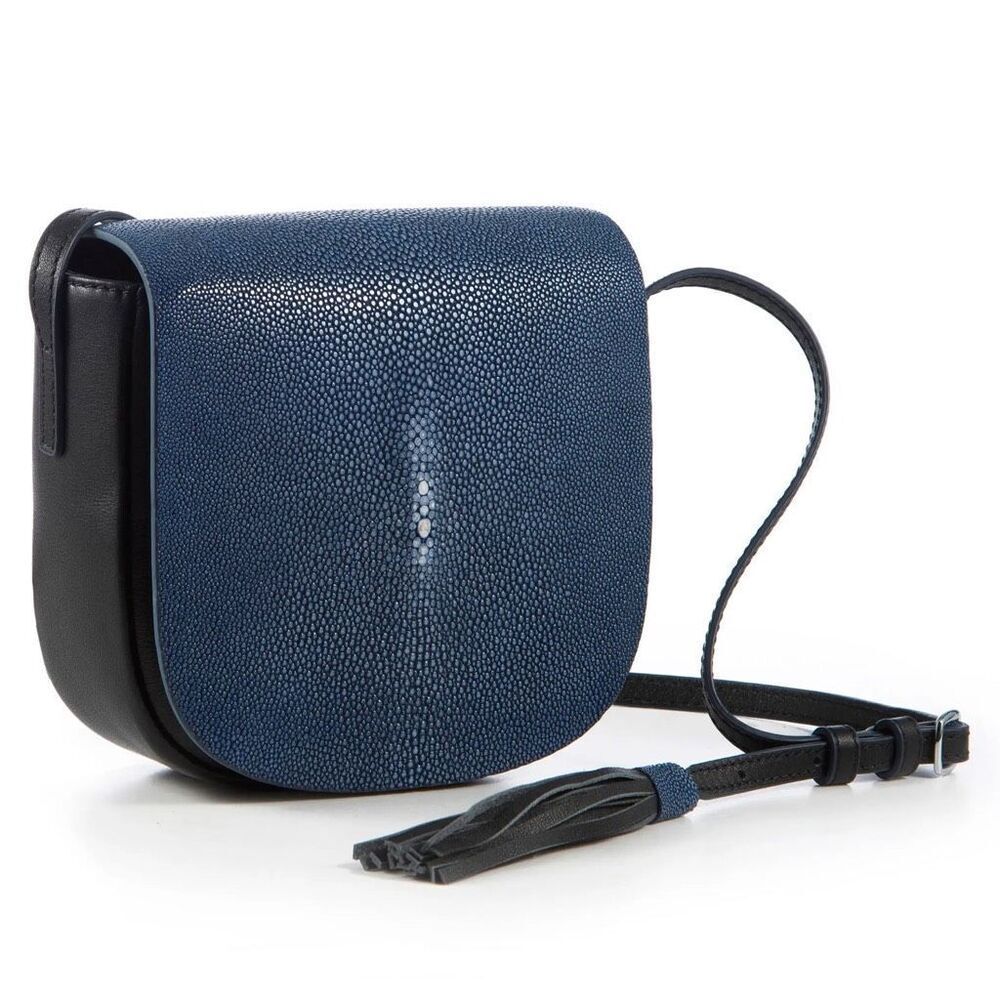 VIVO Brooke Cross Body Leather and Shagreen Handbag Navy/Black